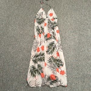 White flowered SHEIN dress (medium/ size 6) with pink flowers and palms leaves